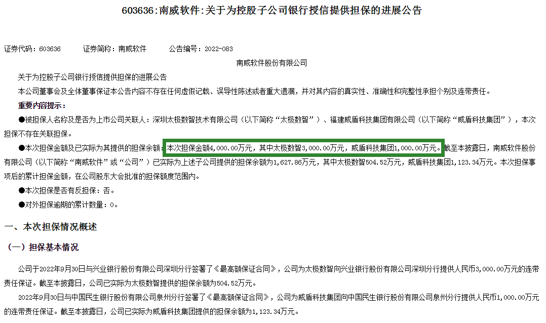 南威软件为两家子公司银行授信提供合计4000万元担保，去年上半年亏损5000万