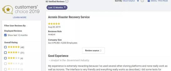 Acronis DRaaS再次荣获2019年Gartner Peer Insights “客户选择奖”殊荣