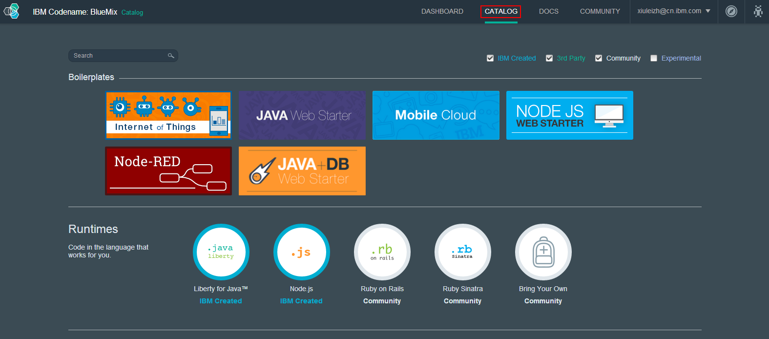 图 13. Bluemix 功能一览