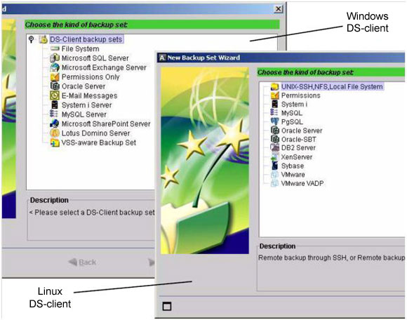 DS-User GUI 中用于 Windows 和 Linux 的 New Backup Set Wizard