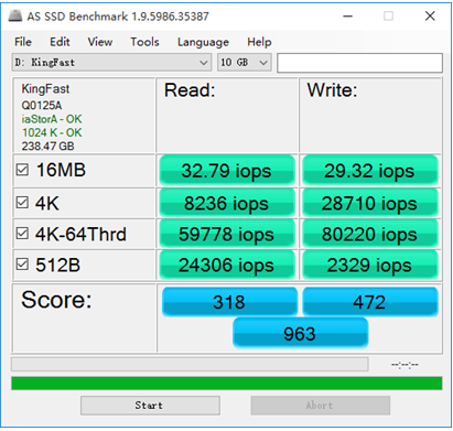 KingFast金速G-One系列256G在ATTO测试数据