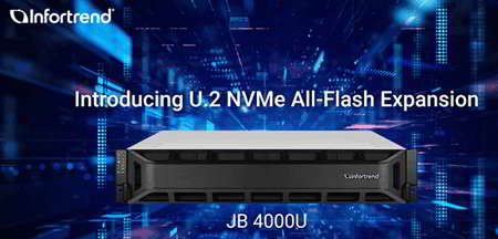 Infortrend 推出 JB 4000U 高性能 U.2 NVMe 全闪存 2U 扩展，用于 AI、视频编辑和备份应用